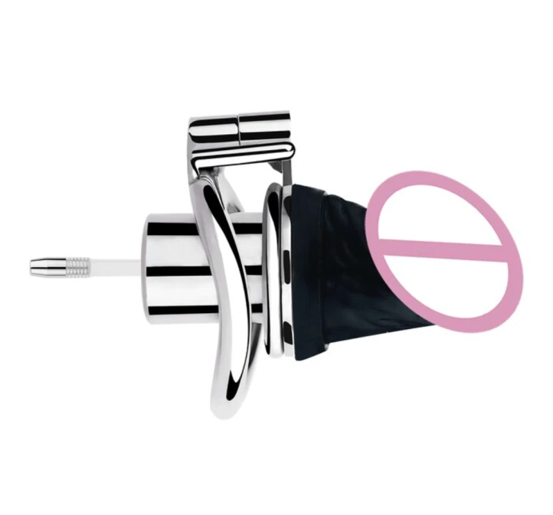 inverted chastity cage with catheter tube