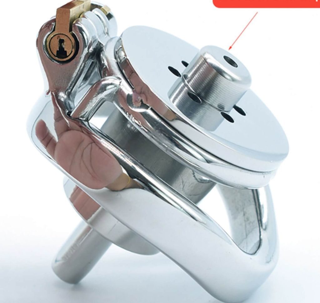 304 stainless steel Flat Chastity Cage featuring a Built-in Catheter ...